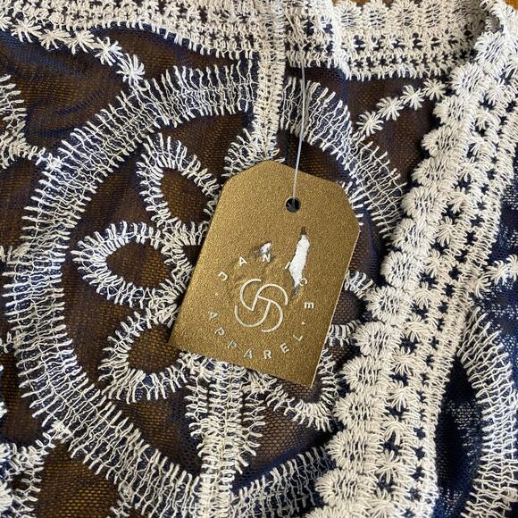 Janice Apparel NWT Vintage Style Navy Blue Embroidered Lace Kimono OS Boho - Picture 9 of 10